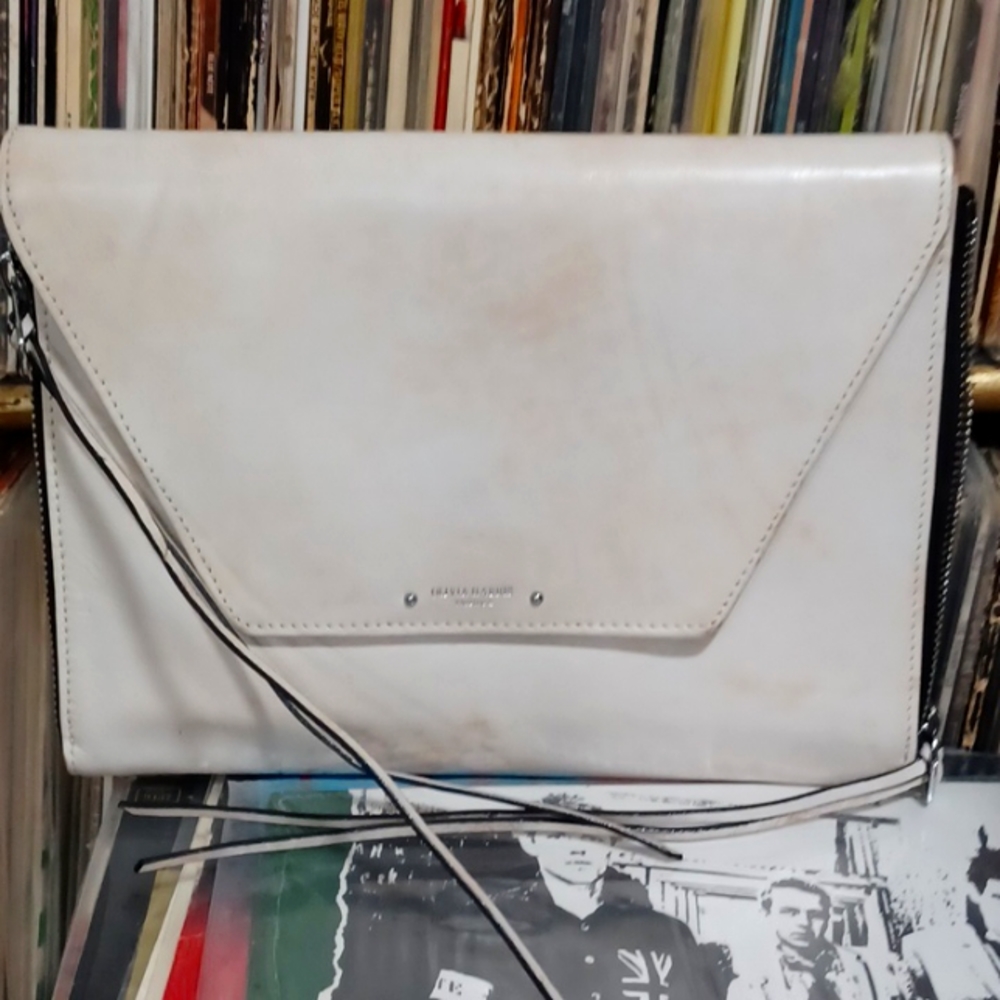 OLIVIA HARRIS "AMANDA" CREME MARBLED LEATHER CROSSBODY FLAP BAG